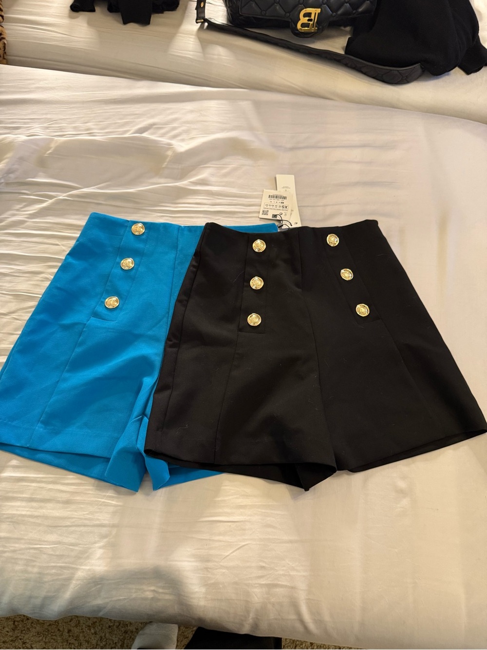 Double-Breasted High-Waist Women’s Shorts - Black & Blue